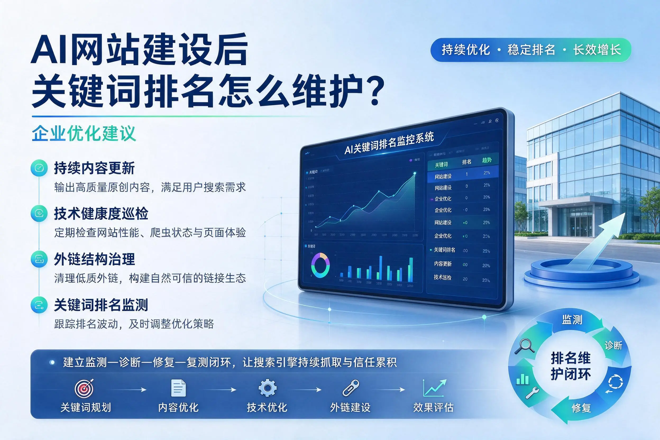 AI网站建设后关键词排名怎么维护？辽源企业优化建议